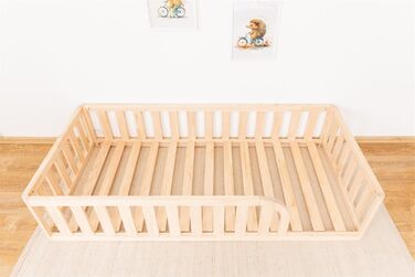 Ліжко Монтессорі, підлогове ліжко з рейковою основою, ліжко з захисними поручнями, дитяче ліжко, дерев&39яне ліжко з каркасом для хлопчиків та дівчаток, 160x90 см, натуральне дерево 160x90 см натуральне дерево - отвір для ліжка праворуч