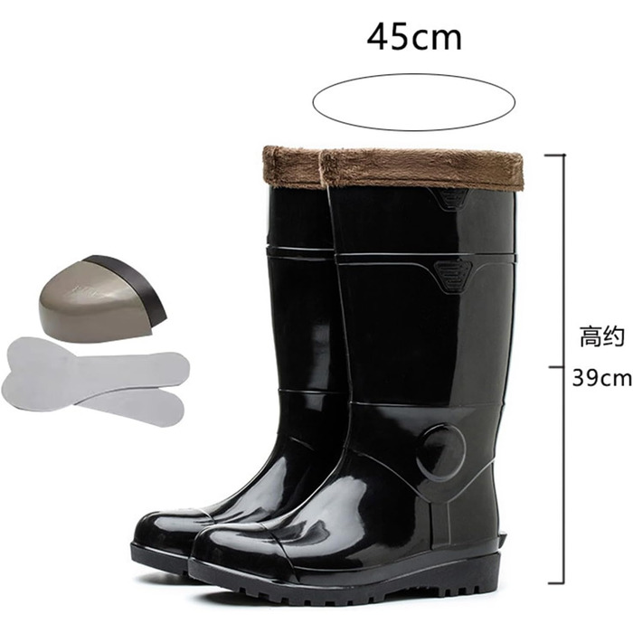 Чоловічі гумові чоботи для лабораторії, з теплою підкладкою, високі гумові чоботи до коліна, термоізоляція, чоботи без шнурівки для риболовлі, полювання та садівництва, нековзні водонепроникні гумові чоботи, W, 39 1/3 EU