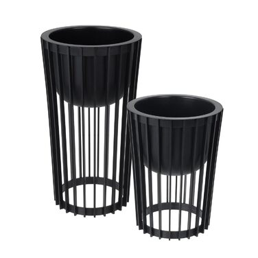 Комплект підставок для квітів Ø 30 см x В 40 см та 54 см Підставка для рослин виготовлена з міцного пластику, використовується з обох боків Квітковий стілець для використання в приміщенні та на вулиці Сучасний та практичний столик для рослин Чорний 30 см 