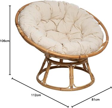 Дизайнер інтер&39єру Atmosphera Крісло Seram з ротанга Зручне крісло Papasan з подушкою Для використання в приміщенні та на вулиці Садові меблі, Тераса, Балкон, Вітальня, 1 місце, Бежевий