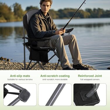 Крісло для кемпінгу LET&39S CAMP, складне крісло, складане рибальське крісло з тримачами для напоїв та сумкою для перенесення, складне крісло XL до 160 кг, чорно-сіре
