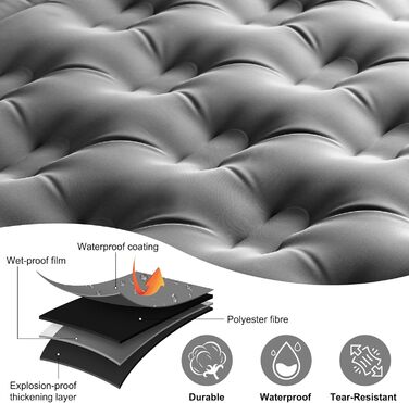 Самонадувальний килимок для сну, надувний матрац 12 см з ножним насосом, надлегкий для кемпінгу на свіжому повітрі, невеликий розмір у упаковці, сірий килимок/матрац для сну