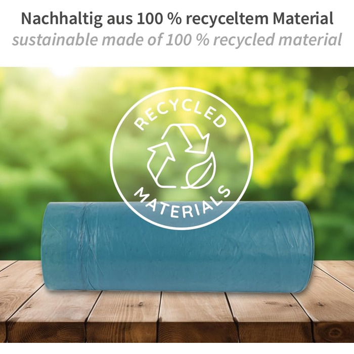Сміттєві пакети Franz Mensch на 75 предметів, 120 л зі шнурком, LDPE, сині, стійкі до розриву, рулонні, для утилізації відходів, приблизно 45 мкм