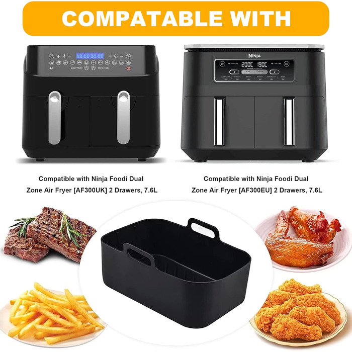 Силіконовий горщик Pipihome для подвійної фритюрниці Ninjas, подвійний силіконовий кошик 2PCS Liner, аксесуари для стійки для фритюрниці, духовки, мікрохвильової печі (чорний)