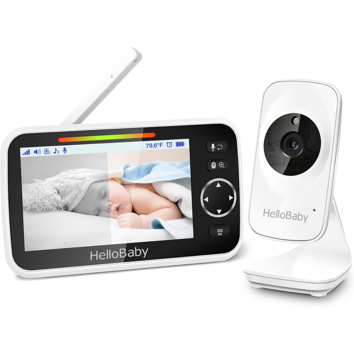 Монітор HelloBaby з камерою та аудіо, кольоровий РК-екран 12,7 см (5 дюймів), інфрачервона камера нічного бачення, режим VOX, дисп