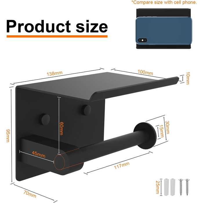 Тримач для туалетного рулону Ibergrif з 2 способами кріплення, тримач для туалетного рулону без свердління, настінний тримач для т
