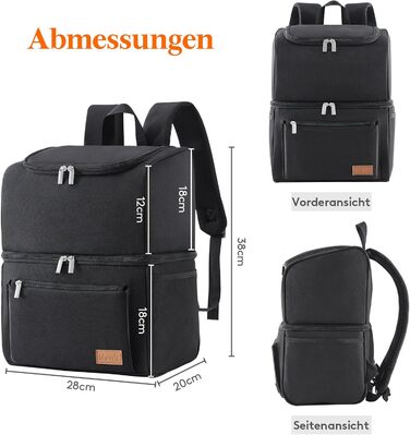 Ізольована сумка-холодильник Lifewit 21L 30 Can, термосумка для обіду, рюкзак-холодильник, герметична двоповерхова сумка-холодильник для чоловіків, жінок, мам для обіду, пікніка, покупок, подорожей, чорна