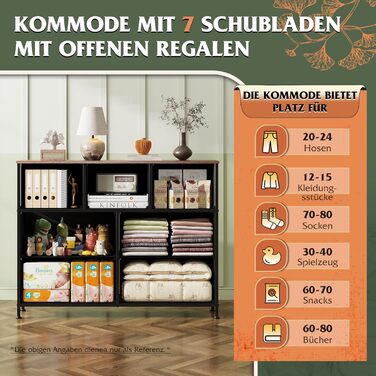 Комод WLIVE з 7 шухлядами з тканини, комод для спальні, комод для вітальні, з міцним сталевим каркасом, богемний стиль, 30Г x 100Ш x 77,5В см (7 шухляд) Богемний