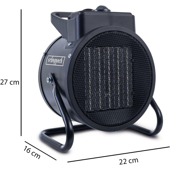 Електричний обігрівач Scheppach EH3000 3000 Вт 2000 Вт Плавне регулювання Потік повітря 320 м/год 585 C Керамічний вентилятор-обігрівач До 60 кубічних метрів 3 рівні нагріву Захист від перегріву та ручка для перенесення