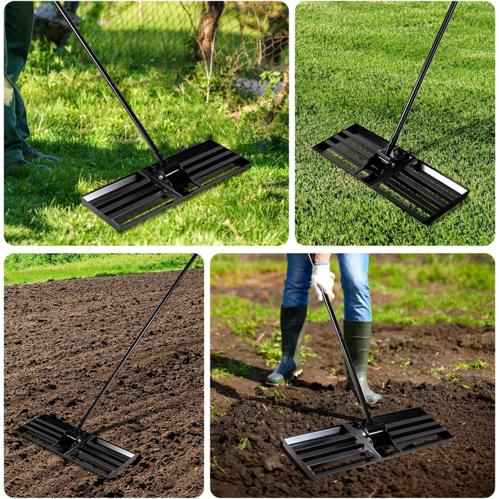 Вирівнювальний граблі Rasen Rakel з нержавіючої сталі для видалення піску та підсипки газону, 75x25 см, ручка 200 см - чорний
