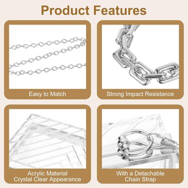 Прозора сумка-клатч QUARKZMAN для жінок, акрилова гаманцівка у формі V з відстібною металевою ланцюжком для подорожей та офісу, прозора/срібляста