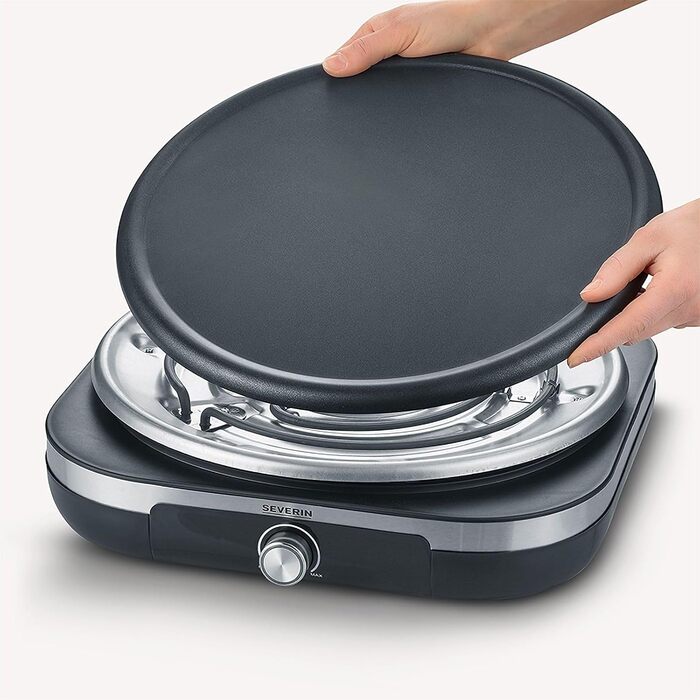 Млинниця для солодких млинців і солоних галет, Млинниця зі знімною пластиною для гриля XXL (38 см), приблизно 1 500 Вт, нержавіюча сталь матова/чорна, CM 2199 1,500 Вт