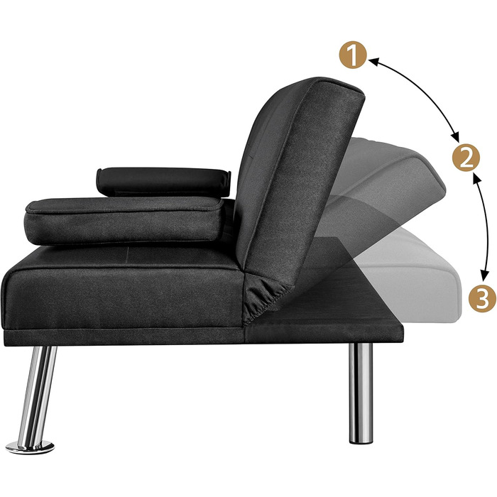 Розкладний диван-ліжко Yaheetech, диван з функцією сну, диван-ліжко з великою спальною зоною 167 см Д 94 см Ш для вітальні/спальні/домашнього кінотеатру/гостьової кімнати, чорний