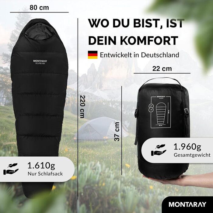 Спальний мішок для мами від 8C до -5C З подушкою на 3-4 сезони 300 г/м - Спальний мішок для зимового та літнього використання (80x220 см) - Ковдра та спальний мішок-кабінка для жінок та чоловіків (теплий) Чорний