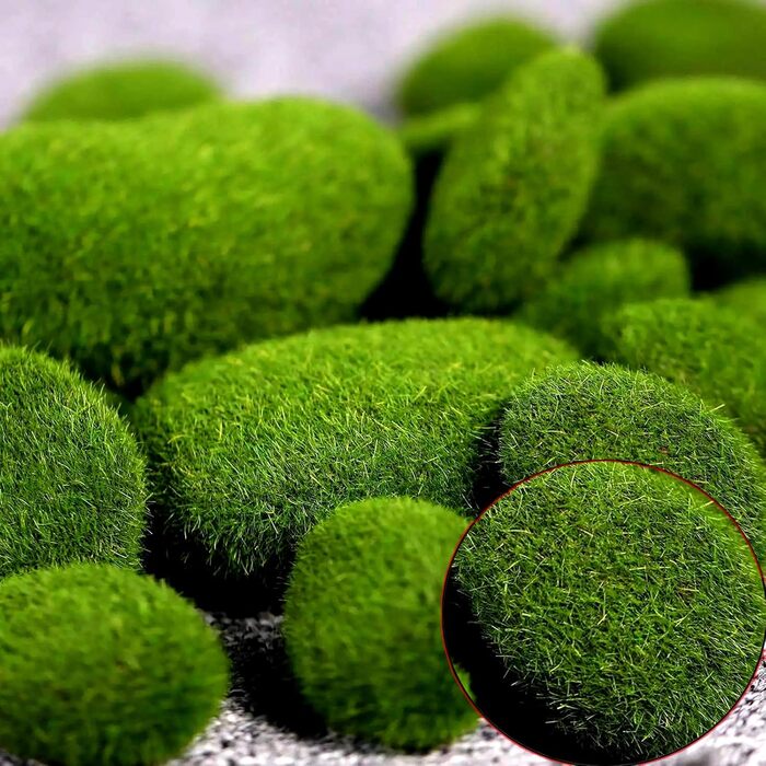 Штучні мохові камені Amacoam Розмір мохових куль Штучні декоративні свіжі мохові камені легкі, виготовлені за допомогою електростатичної адсорбції Застосовуються до казкових садів, квіткових композицій, тераріумів