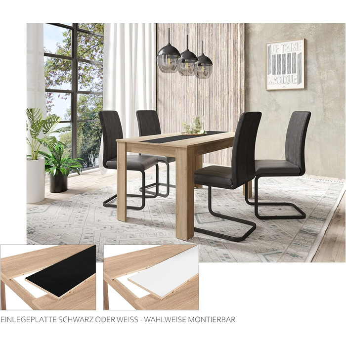 Обідній стіл byLIVING Nori/Сучасний кухонний стіл під дуб/Двосторонній висувний стіл чорного або білого кольору/Великий стіл / 160 x 90, В 75 см 160 x 90, В 75 см Коричневий