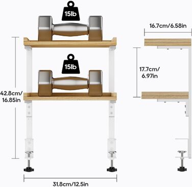 Високоякісна промислова настільна полиця для труб 40 см із 2 ярусами, міцний органайзер для подовження столу, сучасна настільна полиця (біла) з дерева