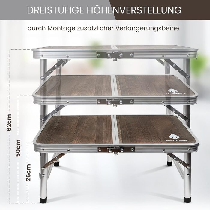 Складаний кемпінговий стіл 60x40, регульована висота Бічний столик, вуличний розкладний стіл, невеликий кемпінговий столик Балконний гриль-стіл, стіл для пікніка Компактний та легкий