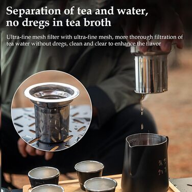 Набір для чаювання в кейсі, дорожній набір для чаю - з нержавіючої сталі для дорослих Туристичний чайник, 4 чашки, для приготування чаю при високій температурі