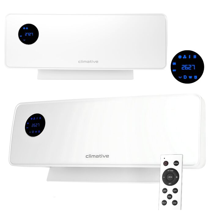 Настінний вентилятор-обігрівач SwingAir 2000 Вт, керамічний настінний обігрівач, електричний обігрівач для ванної кімнати з коливаннями, світлодіодний дисплей, білий