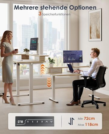 Електричний стіл OffiGo з регульованою висотою, шухлядою та USB-портом, 120 x 60 см, ергономічний комп&39ютерний стіл для роботи сидячи та стоячи, клен 120 x 60 см, бежевий