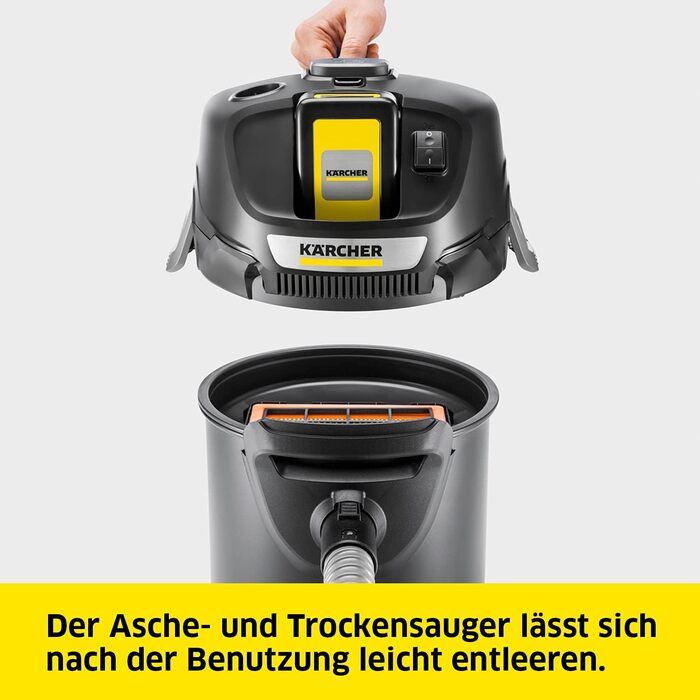 Акумуляторний пилосос для сухої золи Krcher 18 В AD 2 Akku ідеально підходить для чищення камінів і пелетних печей, вогнетривкий м