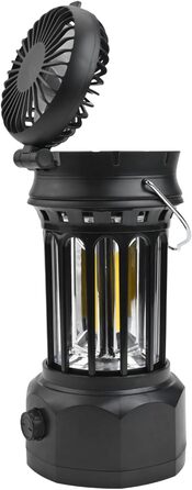 Ліхтар для кемпінгу, портативний багатофункціональний ліхтар з акумулятором 1200 мАг, складний вентилятор та зарядка через порт Type-C, 250 люмен, ABS хромоване залізо, чорний/білий