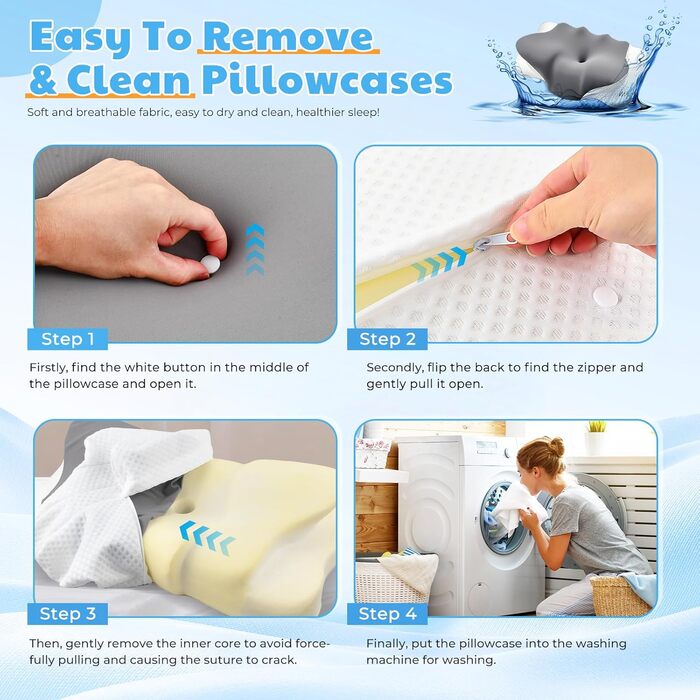 Подушка 2-в-1 з піни з ефектом пам&39яті, ортопедична подушка для шиї з чохлом Ice Silk, підтримуюча подушка для шиї, ергономічна подушка для сну на боці, для тих, хто спить на боці, на спині та на животі, 643612/9 см