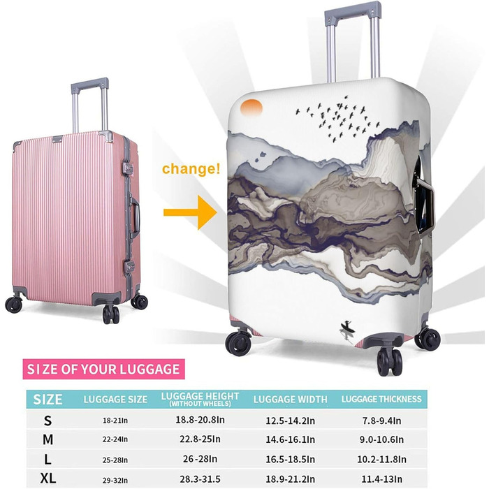 Чохол для валізи Сірі пагорби, птахи - захисний, з малюнком, великий розмір (80 см), білий