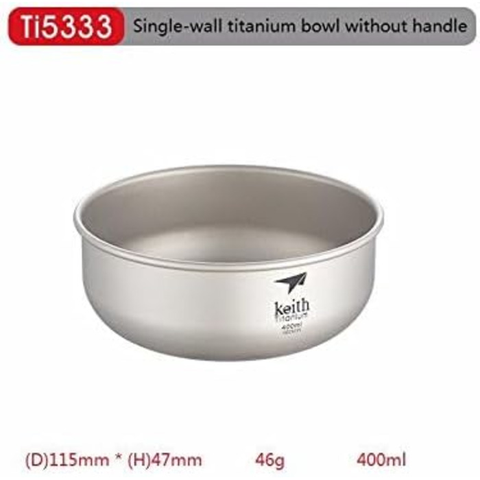 Титанові миски для кемпінгу Keith, 300 мл - 900 мл, для кемпінгу та активного відпочинку, 400 мл