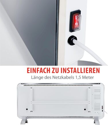 Електричний обігрівач Alpina потужністю 2000 Вт Радіаційний обігрівач з термостатом та 24-годинним таймером Електричний обігрівач для кімнат площею 1020 м Настінний або окремостоячий Радіаційний обігрівач 92x24x43 см Чорний