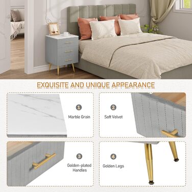 Комплект із 2 приліжкових тумбочок/тумбочек для ліжка з пружинним матрацом, 3 шухляди з масиву дерева, комод/сервант, легке складання, висота та вантажопідйомність, 40,5x460 см, сірий TS135gr-2 3 шухляди сірий 2