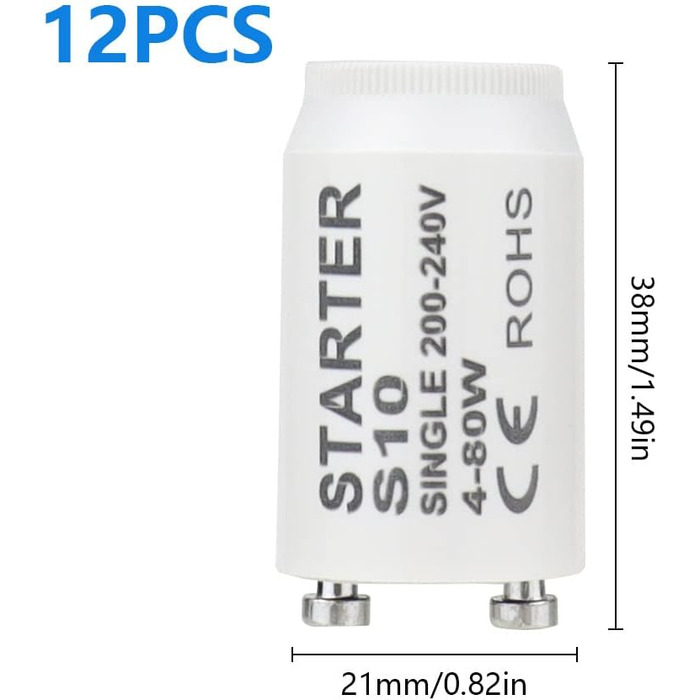 Пускач для люмінесцентних ламп BlueXP 12 шт. Стартер S10 longlife 4-80 Вт 200-240 В пускач для люмінесцентних ламп індивідуальне перемикання люмінесцентних ламп