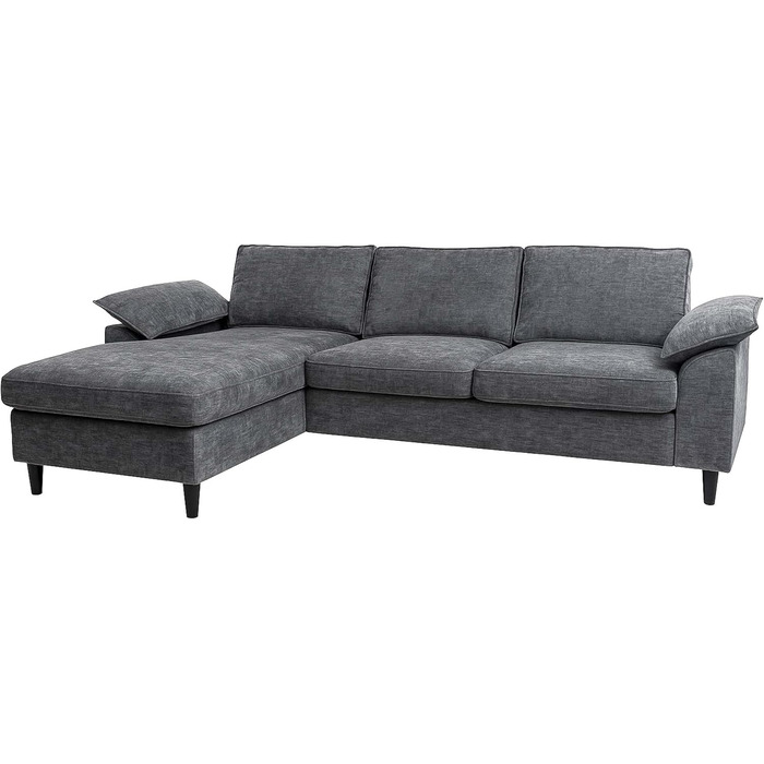 Комплект диванів Mendler HWC-O71, кутовий диван, L-подібний, зона відпочинку ліва/права, тканина/текстиль, дерево, 84x229x140 см - темно-сірий