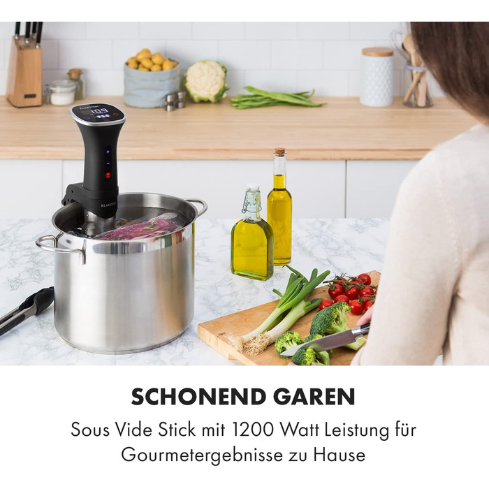 Плита Klarstein Sous Vide, ефективна паличка Sous Vide, плита Sous Vide, 1200 Вт, 20-95C, таймер, керування програмою, сенсорний дисплей, 3D-циркуляція, 10-15 літрів, нержавіюча сталь, чорний