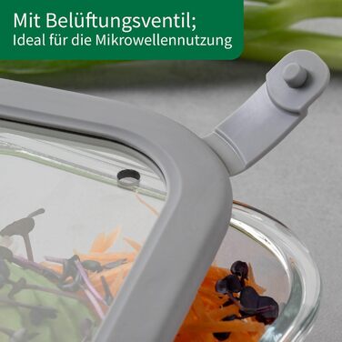 Набір контейнерів для зберігання FACKELMANN Chefkoch із 3 предметів із боросилікатного скла з вентиляційним клапаном 400 мл / 600 мл / 950 мл, герметичний та водонепроникний, підходить для використання в мікрохвильовій печі та духовці