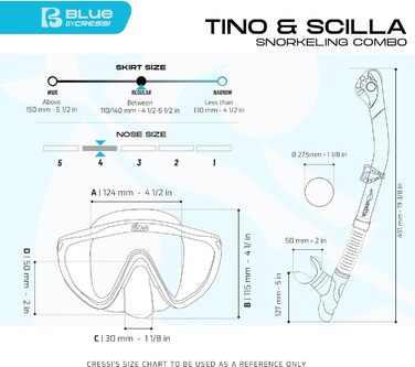 Комбінований набір Маска Tino та Сноркель Scilla, Дайвінг та сноркелінг, Один розмір, Дорослі Чорний/Графіт
