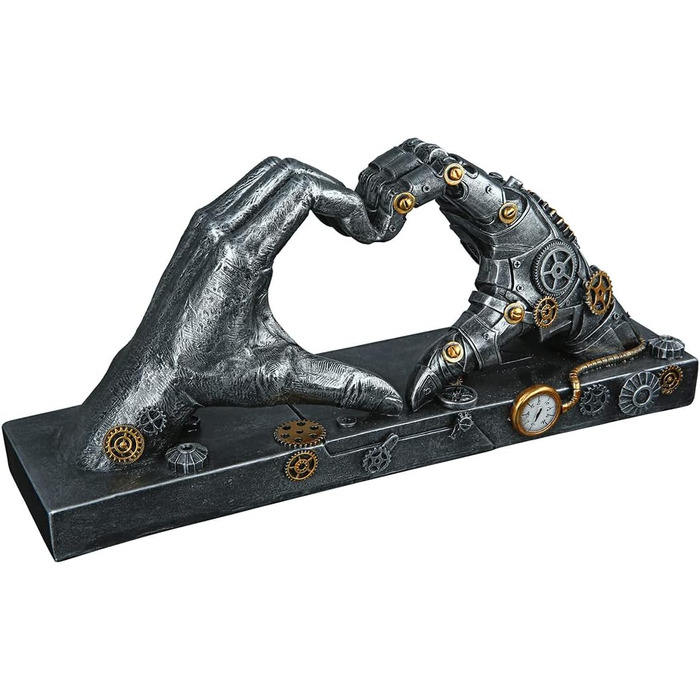 Скульптура Casablanca Love Steampunk Hand Heart сріблястого кольору під старовину з елементами мідного кольору, висота 16 см, 37049 висота 16 см сріблястого кольору