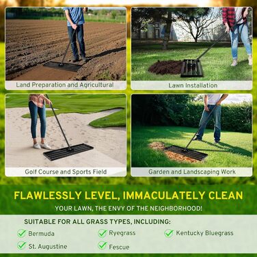 Гребінь-рівняльник для газону, інструмент для вирівнювання ґрунту, легке вирівнювання та догляд за газоном для саду, подвір'я, гольф-поля, 90x30x210 см