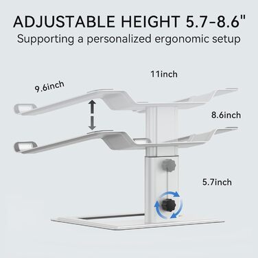 Регульована підставка для ноутбука на стіл, ергономічний тримач для комп'ютера, сумісна з ноутбуками 10-17,3 дюймів (Срібляста)