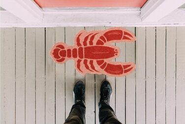 Килимок для вулиці з малюнком лобстера, виготовлений зі шкаралупи кокосового горіха з нековзною ПВХ-основою. Веселий килимок для вітального прийому. Ручний розпис. Розмір 70 см x 40 см. Червоний лобстер, червоний