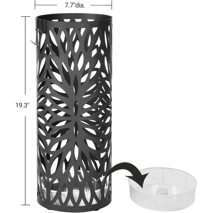 Тримач для парасольок MYVVKIA, Підставка для парасольки, Залізна підставка для парасольки, з 2 гачками, Підставка для парасольки, Видовбана, Окремо стоячий тримач для парасольки, Палиці для ходьби, Підставка для парасольки, Парасолька чорна 20*20*49см