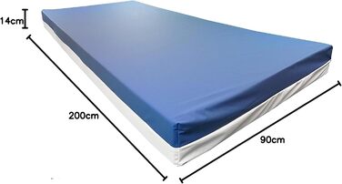 Матрац AM Quality Mattresses для профілактики пролежнів для ліжка для догляду за хворими 90x200 - Виготовлено в Німеччині - Водонепроникний матрац для ліжка для догляду вдома 90x200 см - Преміальний матрац з твердими краями 14 сантиметрів 90 x 200 см