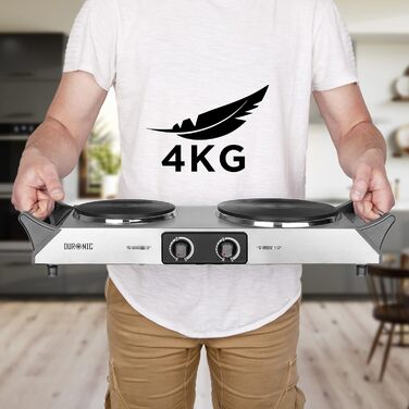 Варильна поверхня Duronic HP2 SS, Кемпінгова плита з 2 варильними поверхнями, Електрична варильна поверхня для кемпінгу, офісу або кухні, Подвійна варильна поверхня з плавним регулюванням температури, Подвійна варильна поверхня 2400 Вт Срібло