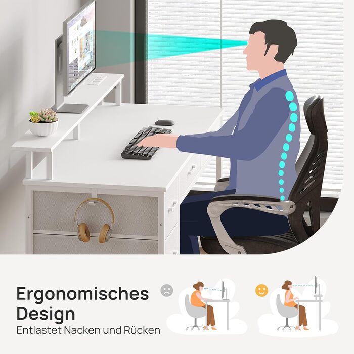Письмовий стіл Rolanstar з 5 шухлядами, комп&39ютерний стіл з розетками, ігровий стіл зі світлодіодним освітленням, підставка для монітора, для домашнього офісу, спальні, вітальні, офісу (білий, 100) Білий 100