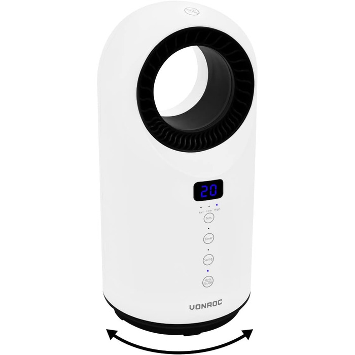 Енергозберігаючий електричний вентилятор-обігрівач VONROC - ідеально підходить як електричний обігрівач для ванної кімнати та спальні з дитиною - поворотний, 2 швидкості, 1500 Вт, пульт дистанційного керування, таймер, захист від перегріву та перекидання,