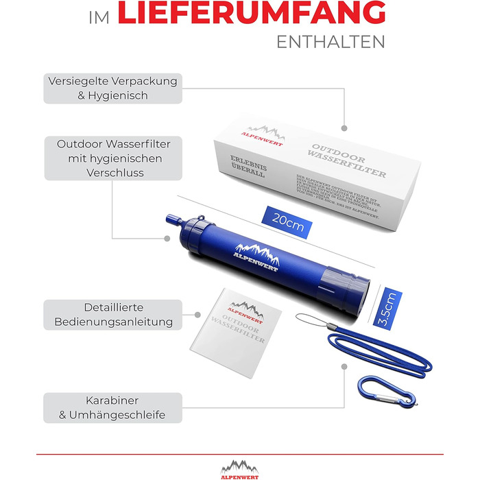 Зовнішній фільтр для води ALPENWERT - фільтр для питної води на 4000 літрів відфільтрованої води - очищення питної води, яка вбиває 99,99 усіх мікробів і бактерій