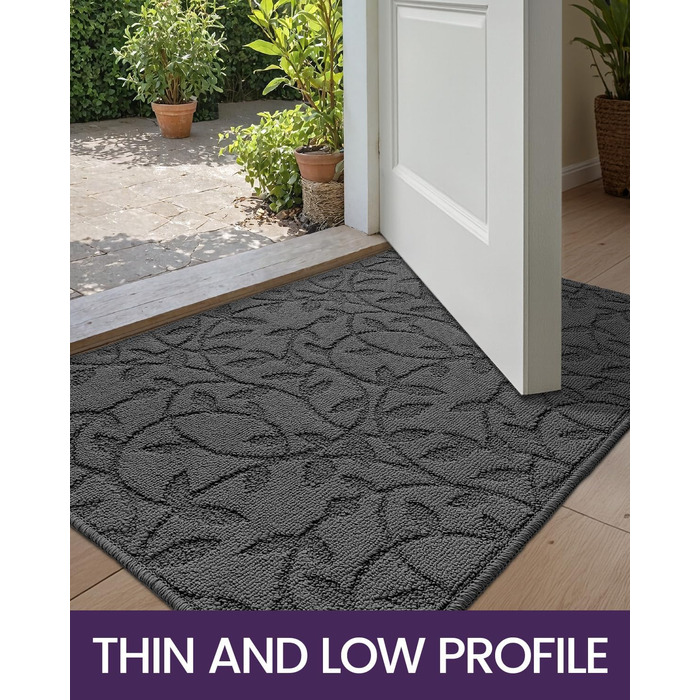 Килимок для дверей DEXI для приміщень, 81 x 121 см, нековзний килимок, що вловлює бруд, низький профіль, тонкий вхідний килимок, абсорбуючий, легко чиститься, килимок для вхідної зони, патіо, гілка 2&398&39 x 4&39 (прямокутний), колір листя сірий