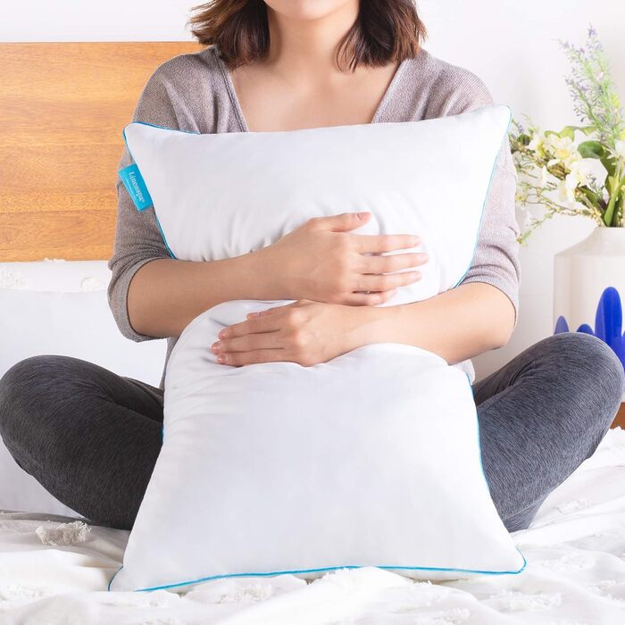 Подушка Linenspa 40x80 см Комплект з 2 шт. Подушка середньої жорсткості Сертифікована Oeko-Tex Виготовлена з подрібнених пластівців піни з ефектом пам&39яті, Біла 40 x 80 см