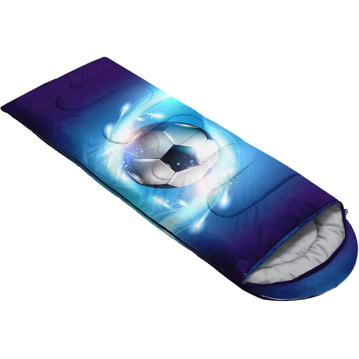 Дитячі спальні мішки HOSIMA для хлопчиків, барвисті на футбольну тему, з принтом, легкі, теплі, портативні, для використання на вулиці та в приміщенні, водонепроникні, холодостійкі, спальний мішок для кемпінгу, походів, футболу 10